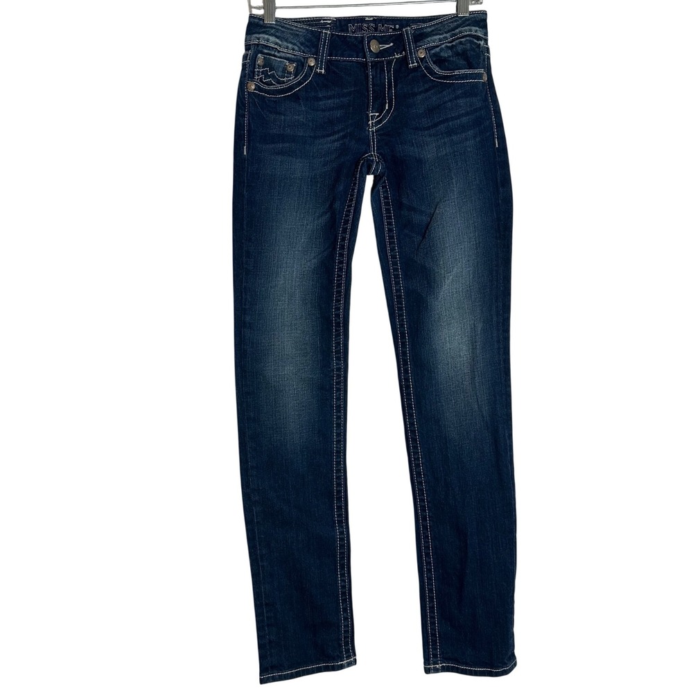 Miss Me Sunny Skinny Jeans Elwood Dark Wash Contrast Stitch Womens 28